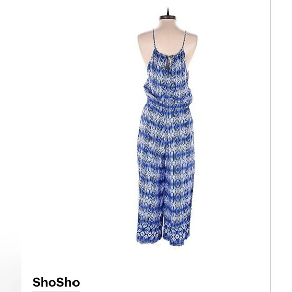 Wide leg Romper jumper Large Abstract Pattern blue & white Beach Boho Casual - Picture 2 of 2